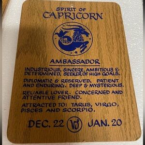 EUC Wooden “CAPRICORN” Zodiac Sign Plaque with Blue Design/Lettering